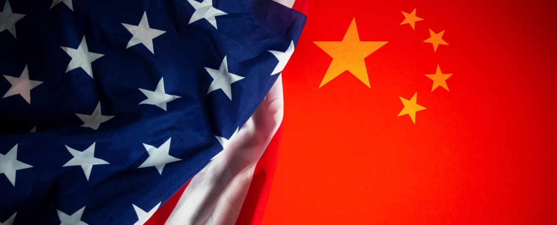 Overlapping flags of the US and China