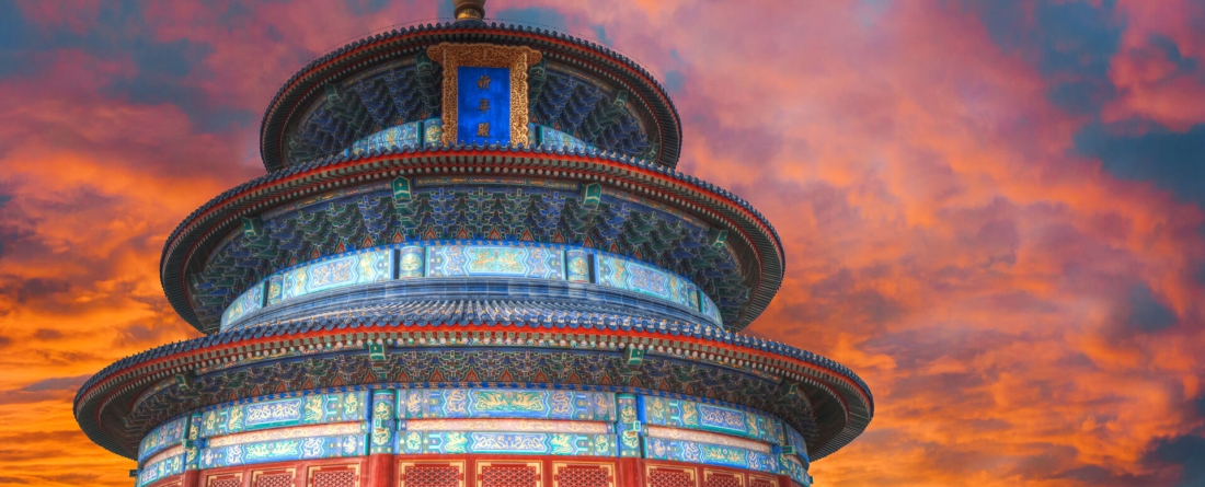 Chinese building at sunset